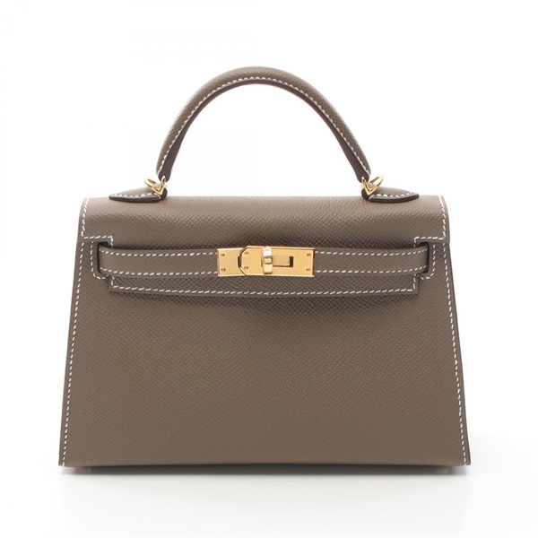 HERMES Mini Kelly 2 2way shoulder Hand bag K Epsom etoupe Used GHW