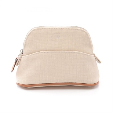 HERMES Bolide 15 Mini Pouch purse canvas leather natural Brown SHW