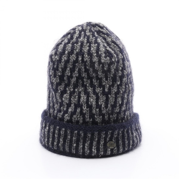 CHANEL COCO Mark button Knit cap P39283K02764 wool Moheya Navy Gray Used Women M