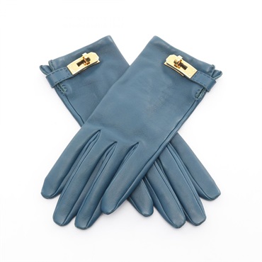 HERMES Kelly OMage gloves Lambskin sheep leather Blue Used Women GHW 6 1/2