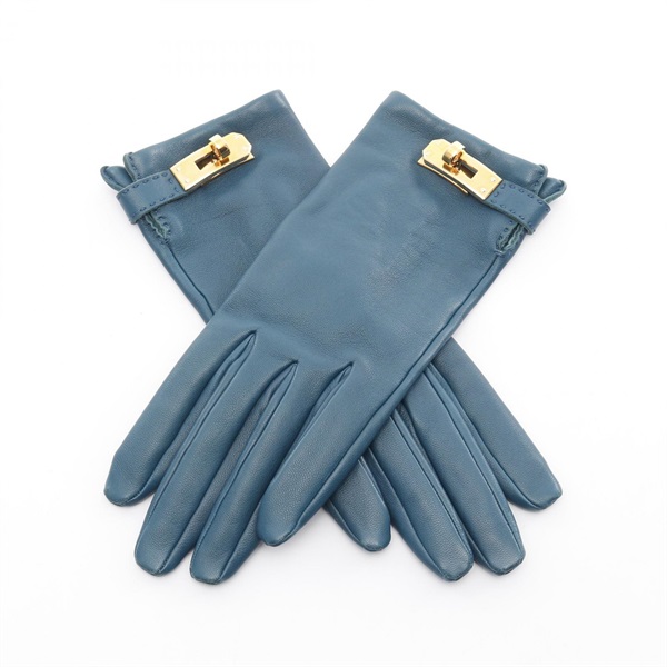 HERMES Kelly OMage gloves Lambskin sheep leather Blue Used Women GHW 6 1/2