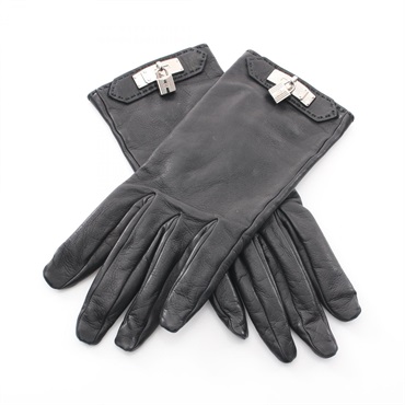 HERMES Kelly gloves Lambskin sheep leather Black Used Women SHW size 6 1/2