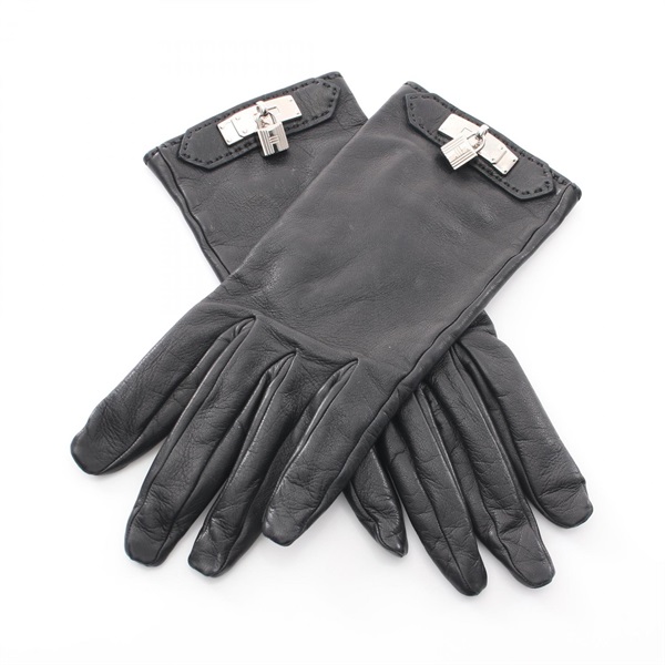 HERMES Kelly gloves Lambskin sheep leather Black Used Women SHW size 6 1/2