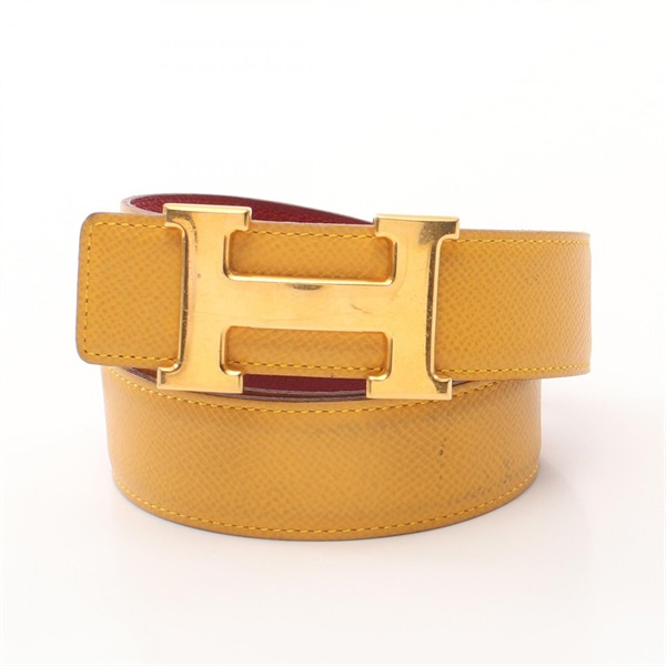 HERMES Constance H Belt Courchevel leather Yellow Red Jaune Used Women B GHW