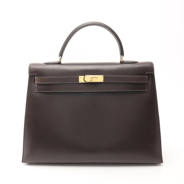 HERMES Kelly 35 shoulder Handbag Y Outside Stitched Box Calfskin Ebene Used GHW