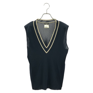 CHANEL V-Neck Sleeveless Knitwear Vest RayonViscose Navy Used Women 38
