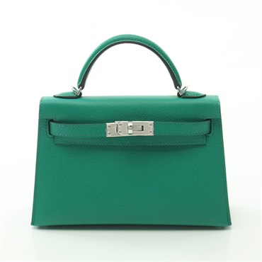 HERMES Mini Kelly 2 2way shoulder Hand bag U Epsom Vert Jade Used SHW used