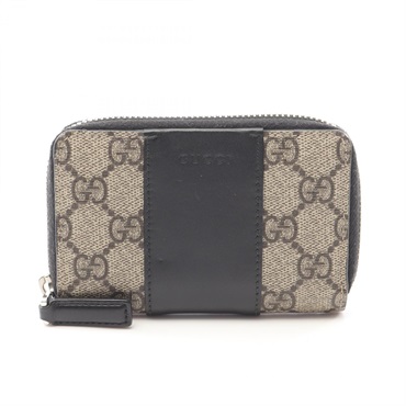 GUCCI GG Supreme Round Wallet 451242 Canvas Leather Beige Black Used Women
