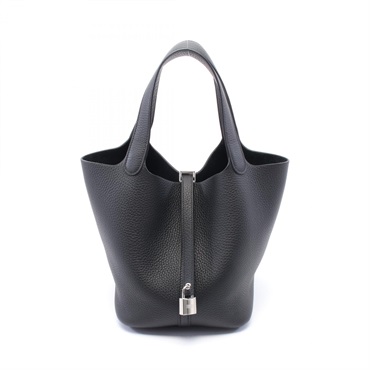 HERMES Picotin Lock MM Hand bag K Taurillon Clemence Black Used SHW