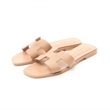 HERMES Oran Sandals shoes #37 Epsom leather Pink beige Used