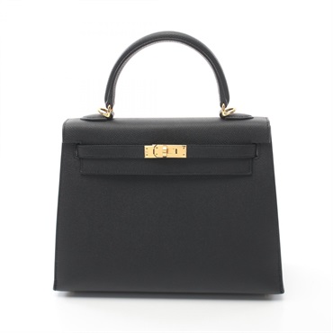 HERMES Kelly 25 Hand shoulder bag W Outside stitched 038416CC Epsom Black GHW