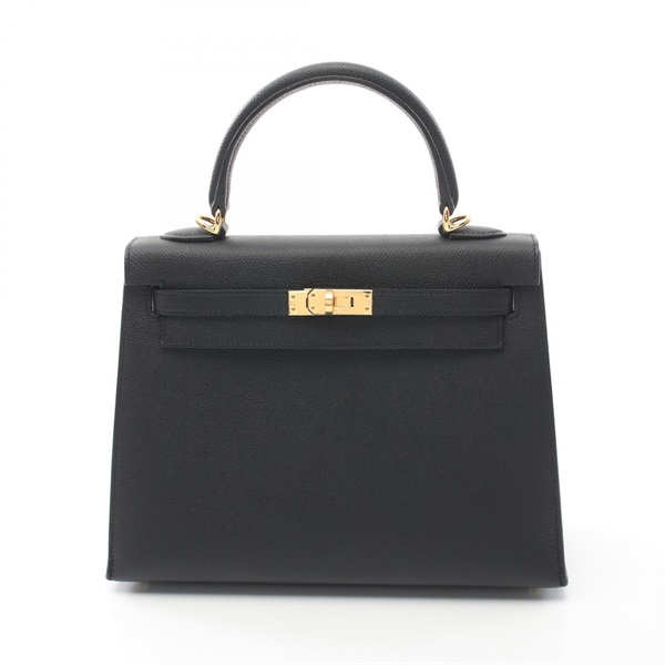 HERMES Kelly 25 Hand shoulder bag W Outside stitched 038416CC Epsom Black GHW