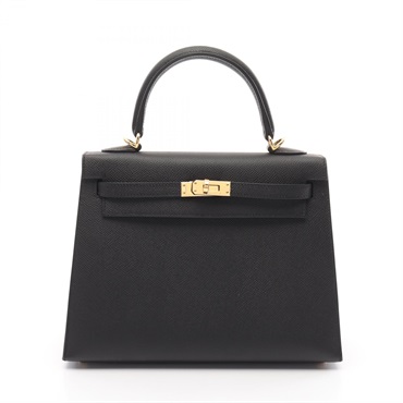 HERMES Kelly 25 shoulder Hand bag Outside stitched W 038416CC Epsom Black GHW