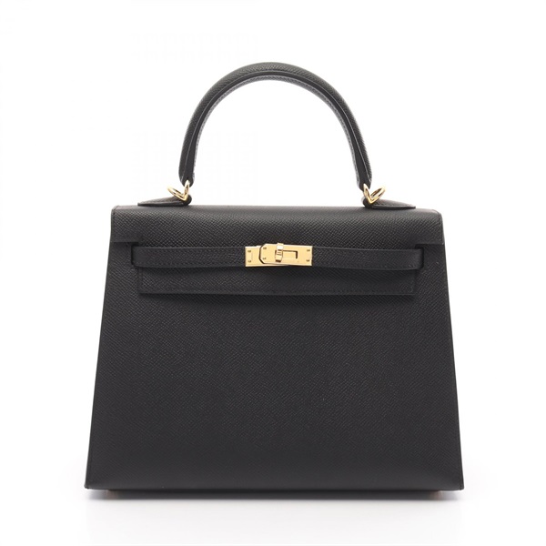 HERMES Kelly 25 shoulder Hand bag Outside stitched W 038416CC Epsom Black GHW