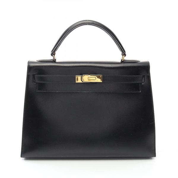 HERMES Kelly 32 Hand shoulder bag U outside stitched Box calf leather Black GHW