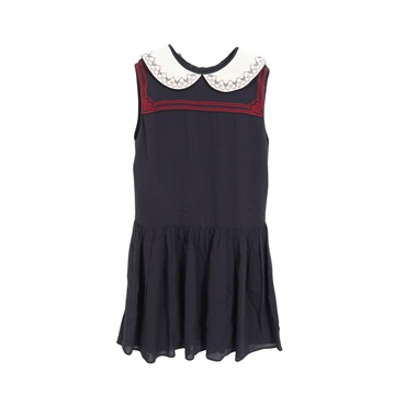 Miu Miu Embroidered Collar Dress MF2600 Viscose Navy White Red #36 Used Women
