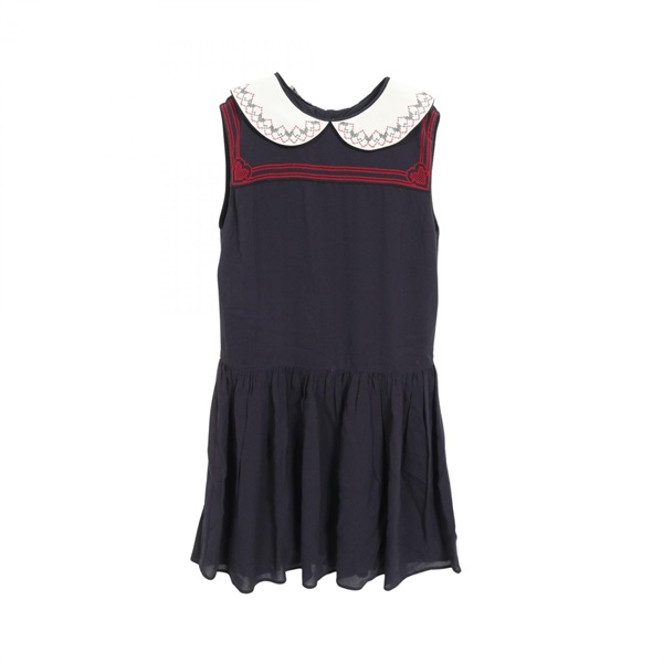 Miu Miu Embroidered Collar Dress MF2600 Viscose Navy White Red #36 Used Women