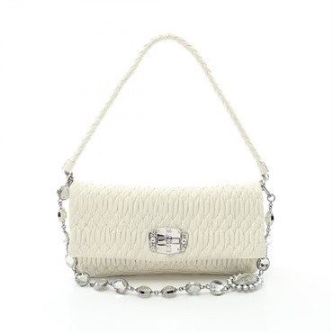 Miu Miu Materasse 2way chain Shoulder Bag 5BD233 leather White rhinestones Used