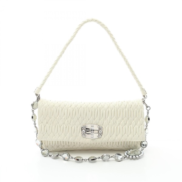 Miu Miu Materasse 2way chain Shoulder Bag 5BD233 leather White rhinestones Used