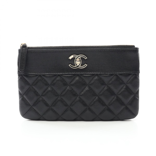 CHANEL Matelasse Pouch purse leather Black Used GHW