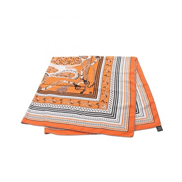 HERMES Carre140 Scarf silk cashmere Orange Multicolor Used Women