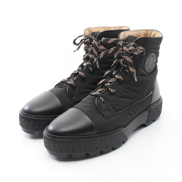 HERMES fresh short boots shoes lace-up #43 H232064Z leather Fabric Black Used