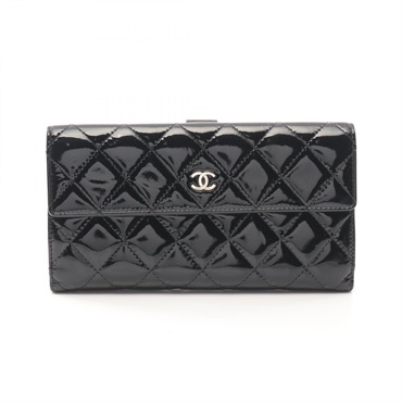 CHANEL Matelasse Bifold wallet purse A48983 Patent leather Black Used SHW