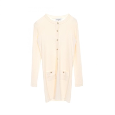 CHANEL COCO Mark Button Cardigan knitwear P40367 Cotton Silk White Used Women 38