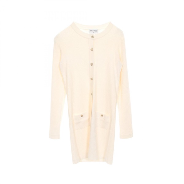 CHANEL COCO Mark Button Cardigan knitwear P40367 Cotton Silk White Used Women 38