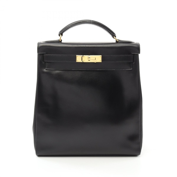 HERMES Kelly a dos GM Rucksack Backpack bag Z Box calf leather Black Used GHW
