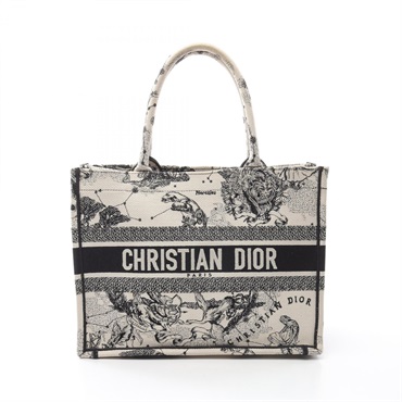 Christian Dior BOOK TOTE Medium hand Bag canvas White Black jacquard Used