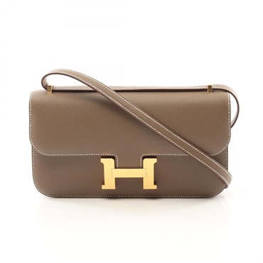 HERMES Constance Elan Shoulder Bag Epsom leather Brown Etoupe Grey Used GHW