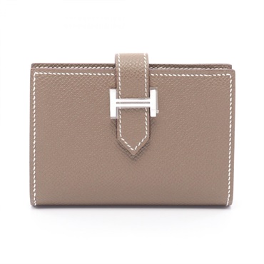 HERMES Bearn Card Case holder purse K Epsom Brown Etoupe Grey SHW