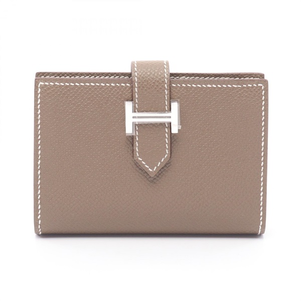 HERMES Bearn Card Case holder purse K Epsom Brown Etoupe Grey SHW