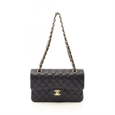 CHANEL Matelasse W flap chain Shoulder Bag A01113 leather Black Used GHW