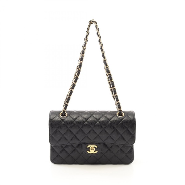 CHANEL Matelasse W flap chain Shoulder Bag A01113 leather Black Used GHW