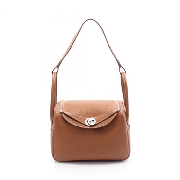 HERMES Lindy 26 Shoulder Bag K Taurillon Clemence Gold Used SHW