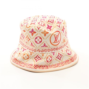 LOUIS VUITTON LV Tiles hat cap chapeau 57cm reversible M7126M canvas White pink