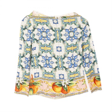 DOLCE & GABBANA Mallorca print blouse F7L03T silk Beige Multi #42 Used Women