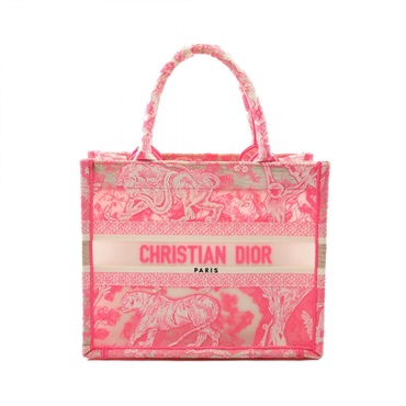 Christian Dior BOOK TOTE Small hand Bag canvas White Pink Used