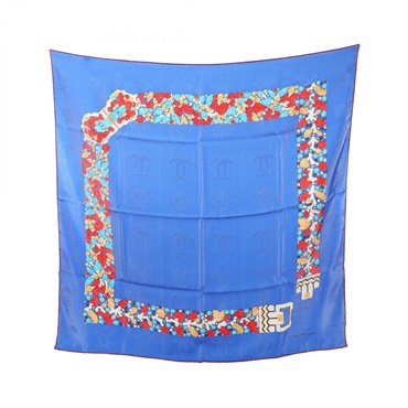 CARTIER Must de Cartier Scarf silk Blue Red Multicolor Used Women