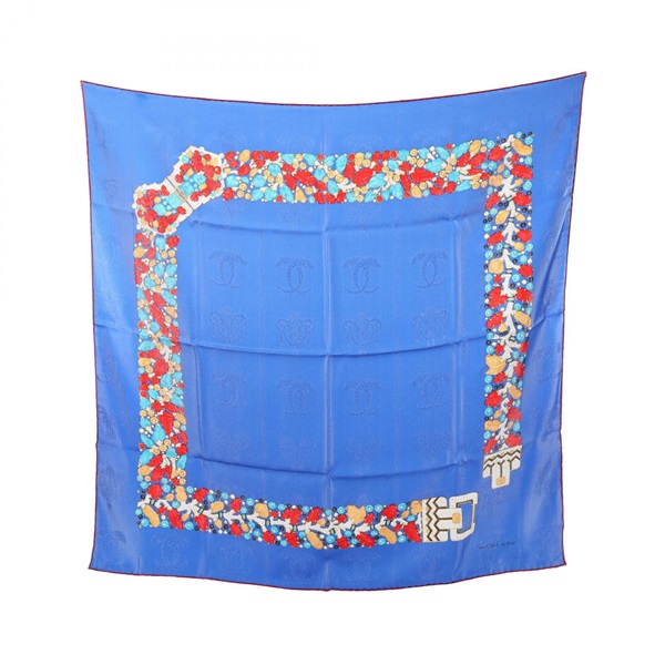 CARTIER Must de Cartier Scarf silk Blue Red Multicolor Used Women