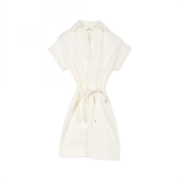 HERMES Sellier button Dress short sleeves #34 mini cotton White Used