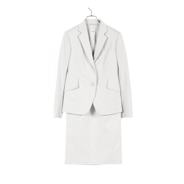 HERMES Sellier button suit #34 jacket skirt cotton Gray Used