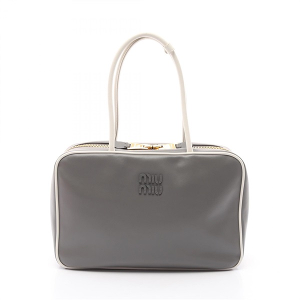 Miu Miu Large Leather Beau hand Shoulder Bag leather Gray White Used
