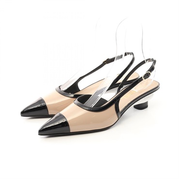CHANEL Sandals #39 shoes heels pointed-toes Patent leather Black Beige Used