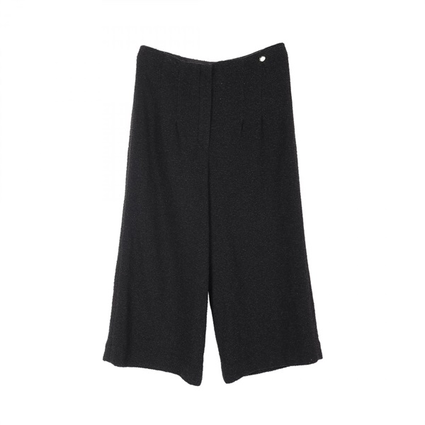CHANEL COCO Mark Pants #36 trousers pantalon P56332 Fabric Black Used tweed