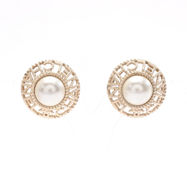 CHANEL Pierced earrings Gold Plated Artificial pearl Gold White Used