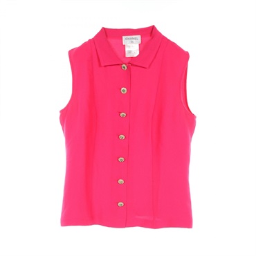 CHANEL sleeveless blouse tops shirt chemise #40 silk Pink Used