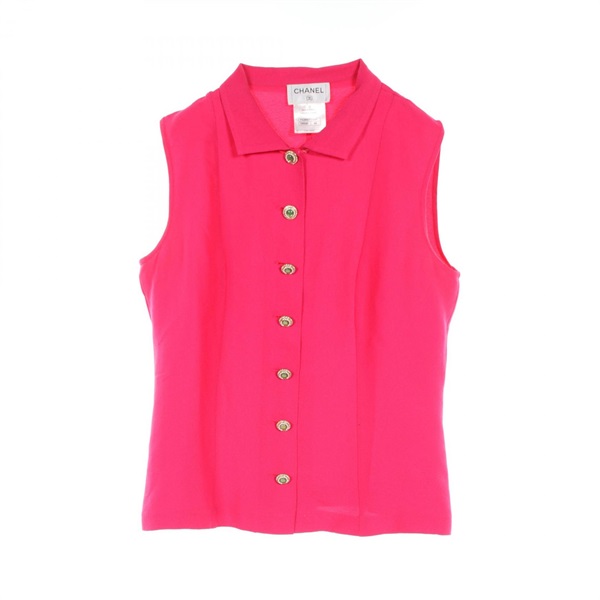 CHANEL sleeveless blouse tops shirt chemise #40 silk Pink Used